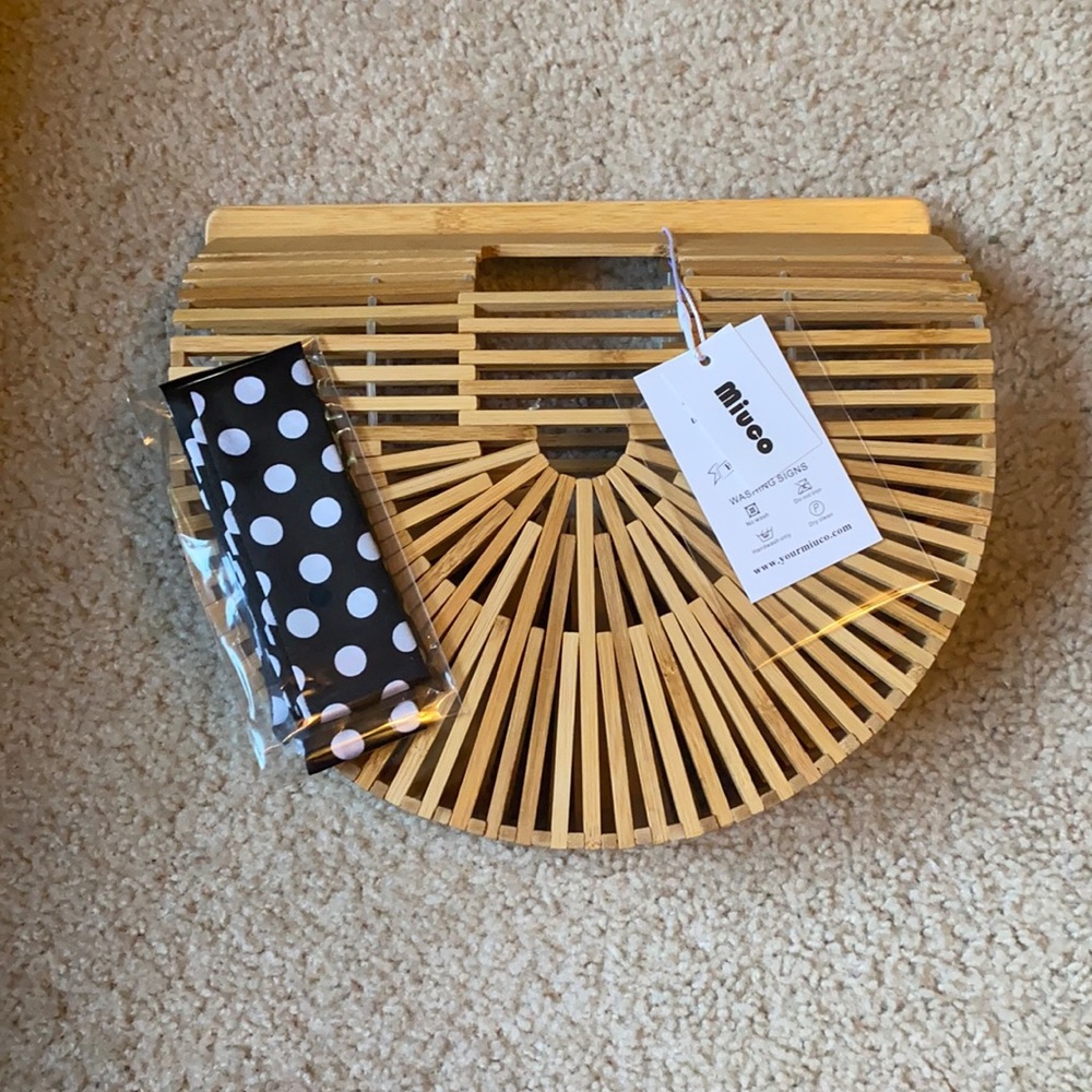 Miuco Bamboo Handbag w/ Polka Dot Scarf